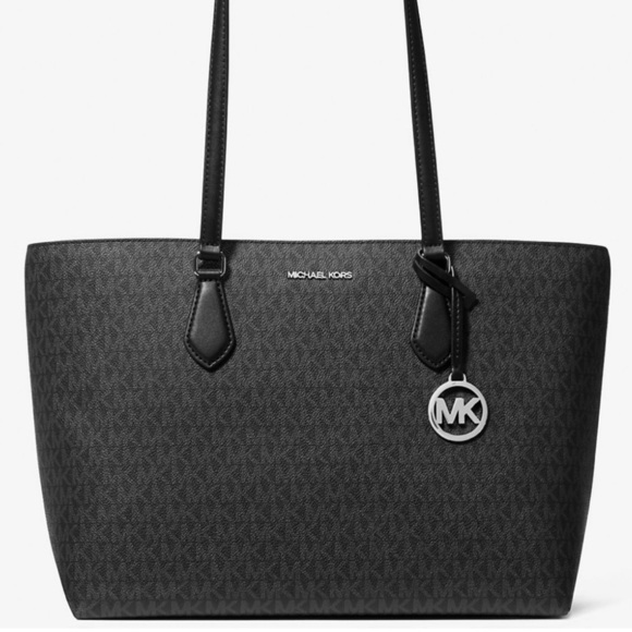 Michael Kors Sheila Large Signature Logo Tote Bag Black Signature - Picture 1 of 4